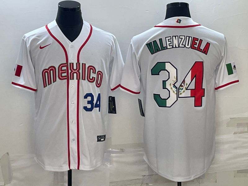 Men 2023 World Cub Mexico 34 Valenzuela White Nike MLB Jersey13
